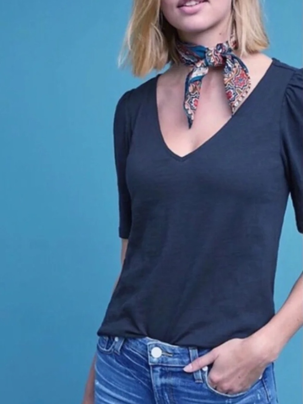 Anthropologie Meadow Rue Navy Bow Back Open Cutout Top